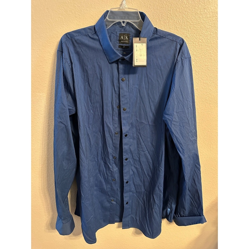 A|X Armani Exchange XXL Slim Adjust Fit Blue Striped Dress Shirt NWT